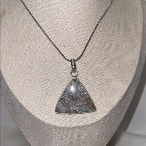 Elegant Silver chain Crazy Lace agate Pendant Necklace